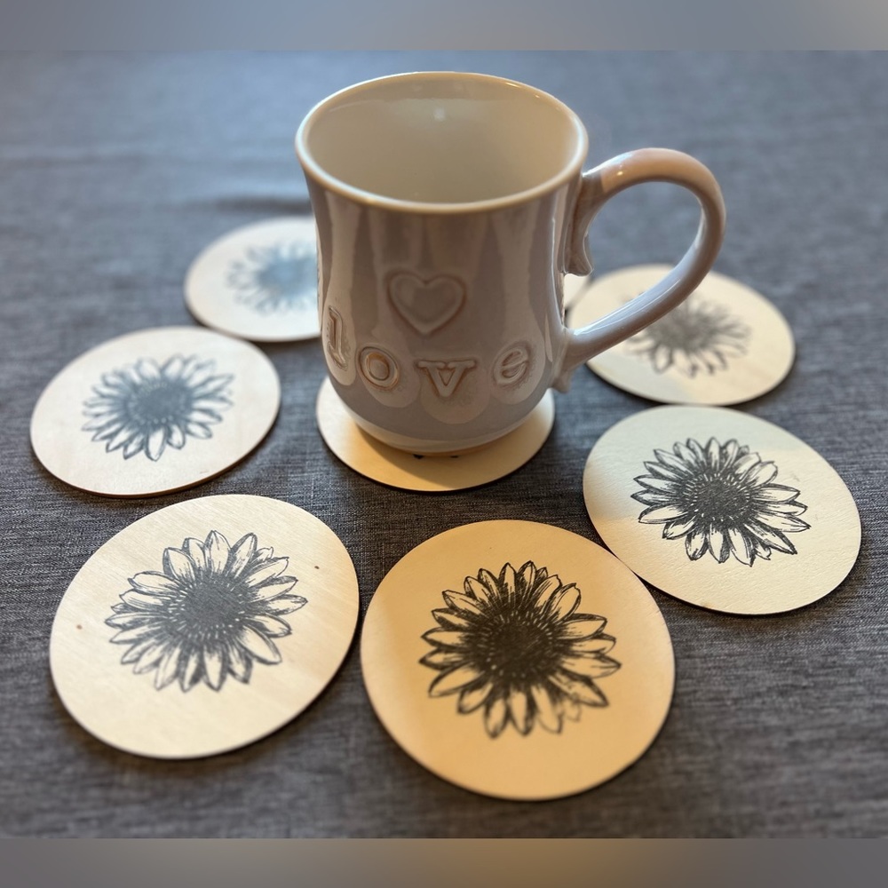 Wooden Sunflower Coaster Set